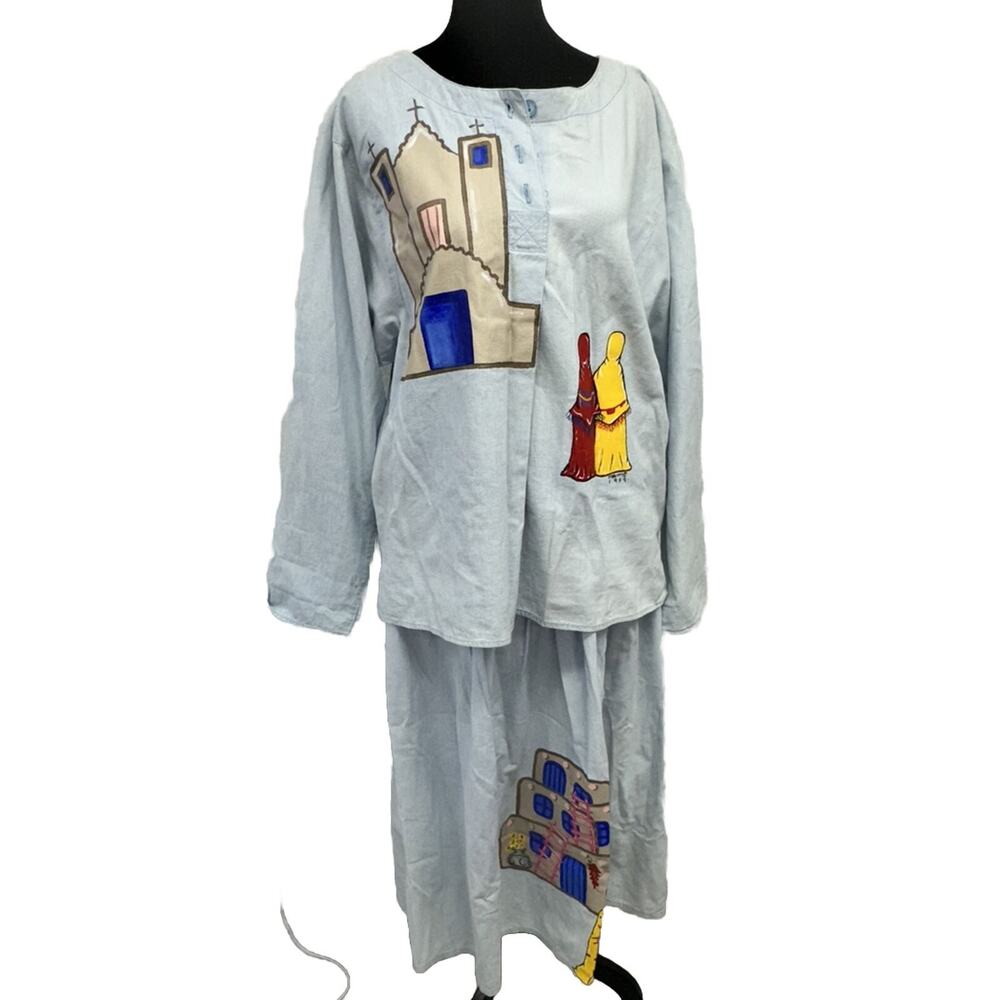 Vintage 80s Sunbelt Denim Cotton Hand Painted Set Made‎ In USA